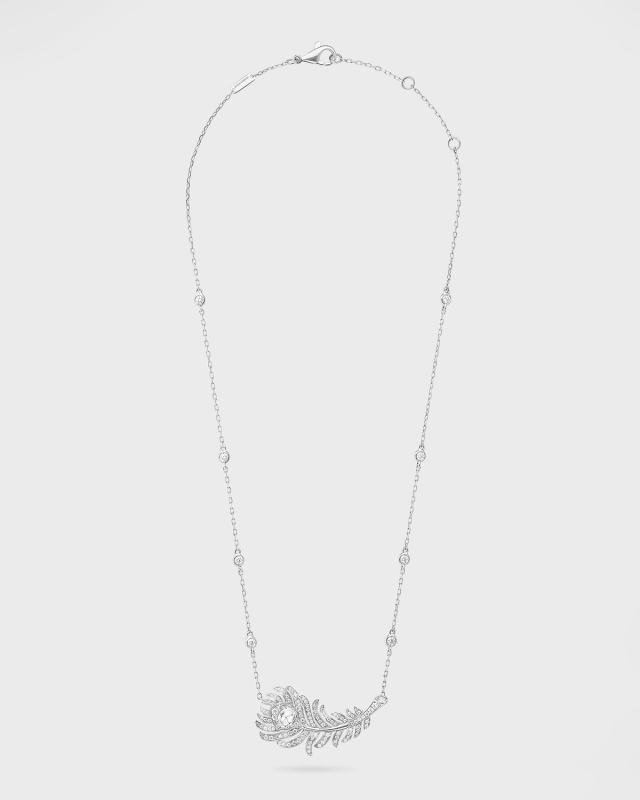 White Gold Plume de Paon Pendant Necklace with Diamonds